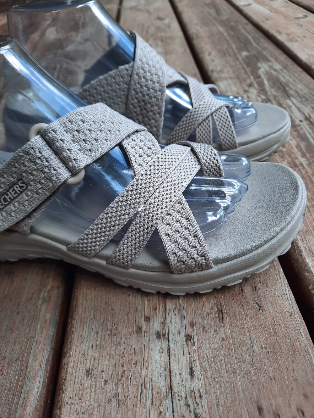 Skechers Luxe Foam Strappy Criss-cross Slide Sandals Taupe Comfort Sole Size 8 - Picture 6 of 15